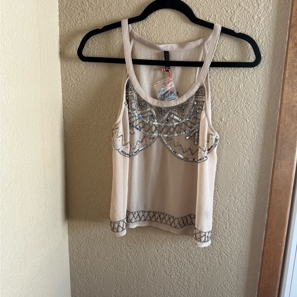RAGA Tops - RAGA Beige Tank Top with‎ Silver Embellishments